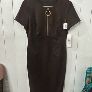 Calvin Klein Brown Suede Sheath Dress Short Sleeve size 10